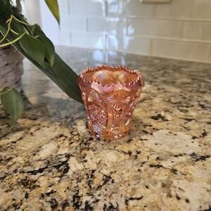 Vintage MCM Imperial Marigold Carnival Glass Daisy & Button Toothpick Holder EUC